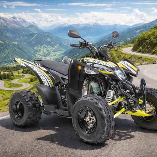 Aeon Cobra 424SX Straßenquad auf einer Serpentinenstraße in bergiger Landschaft – sportliches Quad bei Quadhandel Jung in Halle (Saale)